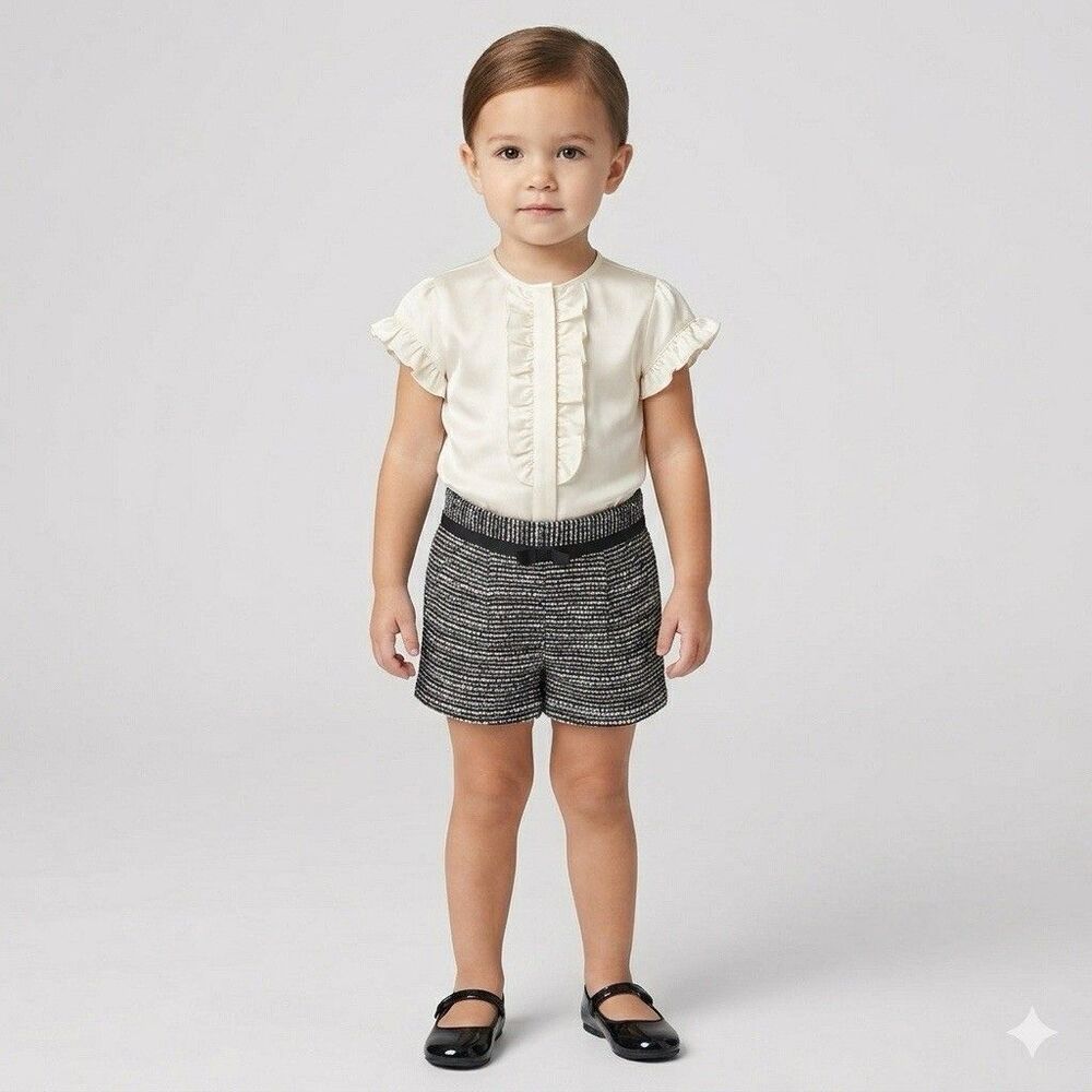 Janie and Jack 2T Black White Tweed Metallic Bow Shorts Preppy Chic